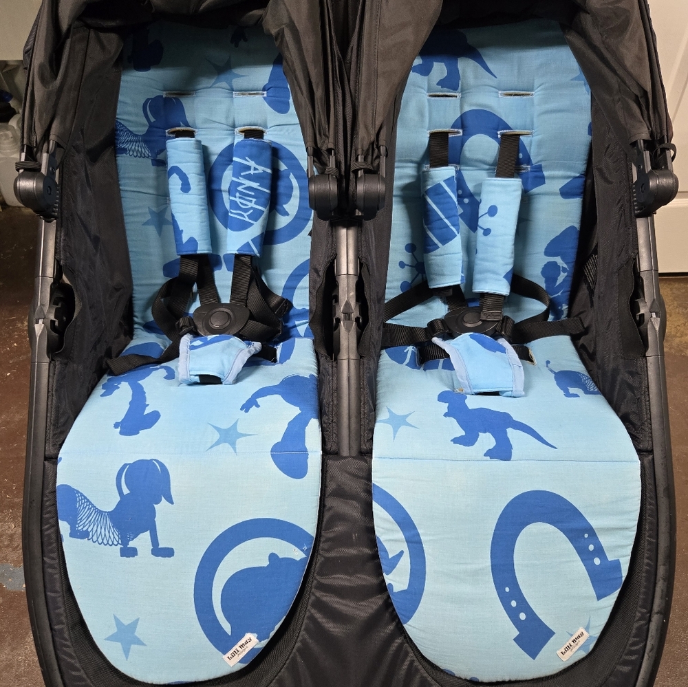 Blue Patterned Double Stroller Seats